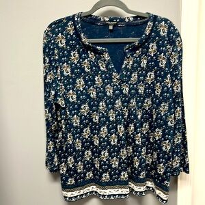 Lucky Brand 3/4 Sleeve Navy Print Blouse